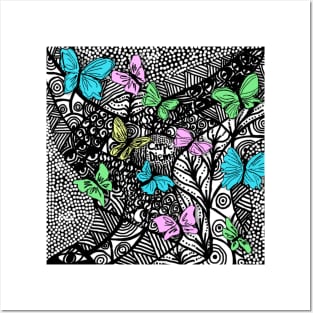 “Carpe Diem” Zentangle Art With Pastel Butterflies Posters and Art